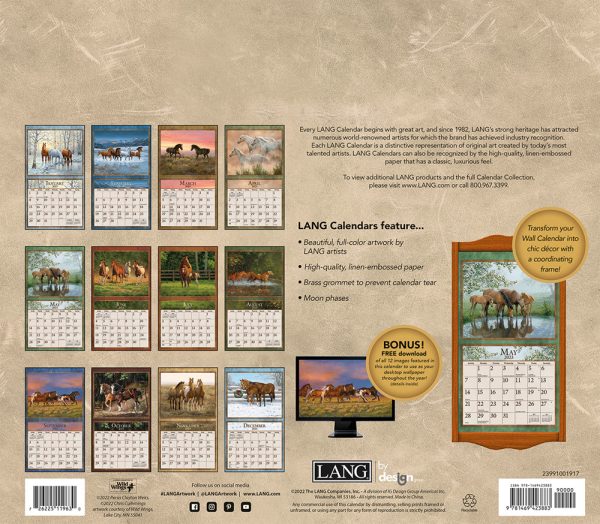 Lang 2023 Calendar Horses in the Mist Calender Fits Wall Frame