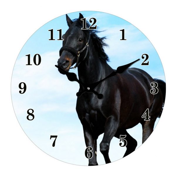 Clock French Country Wall 30cm Black Horse Glass Clocks
