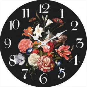 Clock French Country Wall 30cm Bouquet de Fleurs Glass Clocks