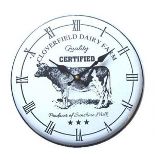 French Country Retro Wall Clock 29cm Enamel Cloverfield Cow