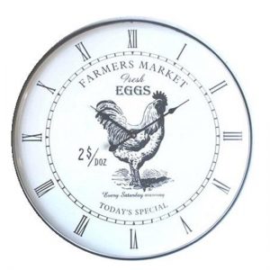 French Country Retro Wall Clock 29cm Farmers Market Rooster