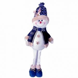 Christmas Santa Ornaments Plush Blue Snowman with Extendable Legs