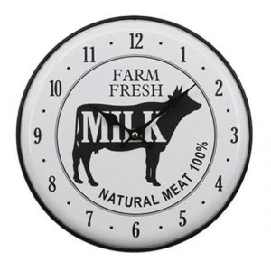 French Country Retro Wall Clock 29cm Farm Fresh Milk Cow