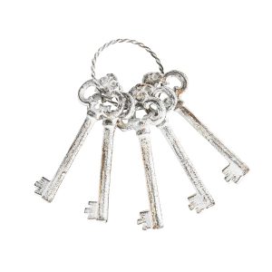 French Country Vintage Look Antique White Metal Set of Keys on Ring