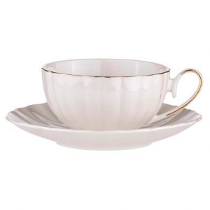 French Chic Kitchen Tea Cup and Saucer Parisienne Pearl White