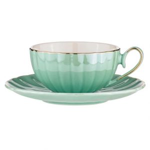 French Chic Kitchen Tea Cup and Saucer Parisienne Pearl Aquamarine