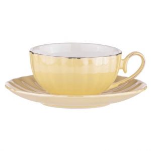 French Chic Kitchen Tea Cup and Saucer Parisienne Pearl Buttermilk