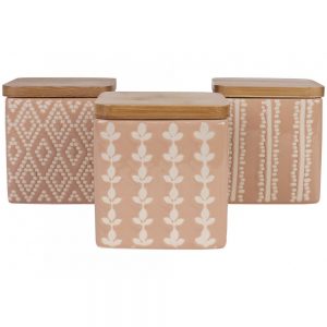 Ashdene Kitchen Canisters Set of 3 Terracotta Ceramic with Bamboo Lids