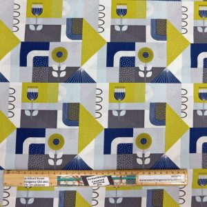 Quilting Patchwork Cotton Sewing Fabric Geometric Grey Yellow 1 Meter