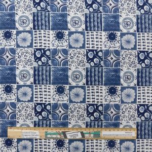 Quilting Patchwork Cotton Sewing Fabric Moroccan Blue Tiles 1 Meter