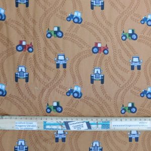 Quilting Patchwork Cotton Sewing Fabric Tractor Brown Back 1 Meter