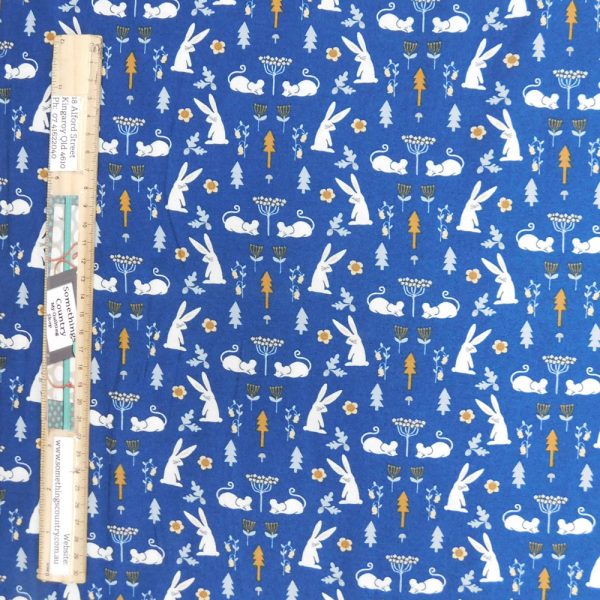 Quilting Patchwork Cotton Sewing Fabric Blue Bunnys 1 Meter