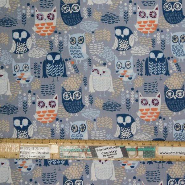 Quilting Patchwork Cotton Sewing Fabric Blue Owls 1 Meter