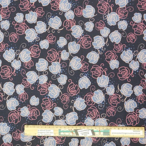 Quilting Patchwork Cotton Sewing Fabric Floral Pink Blue Roses 1 Meter