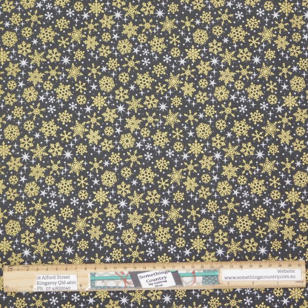 Quilting Patchwork Cotton Sewing Fabric Metallic Snowflakes Black 1 Meter