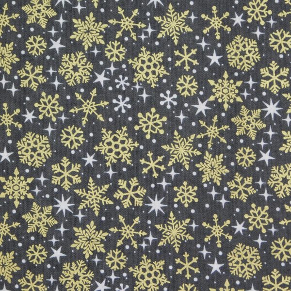 Quilting Patchwork Cotton Sewing Fabric Metallic Snowflakes Black 1 Meter