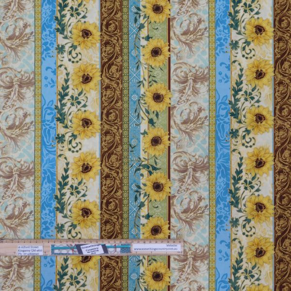 Quilting Patchwork Cotton Sewing Fabric Sunflower Filigree Border 1 Meter