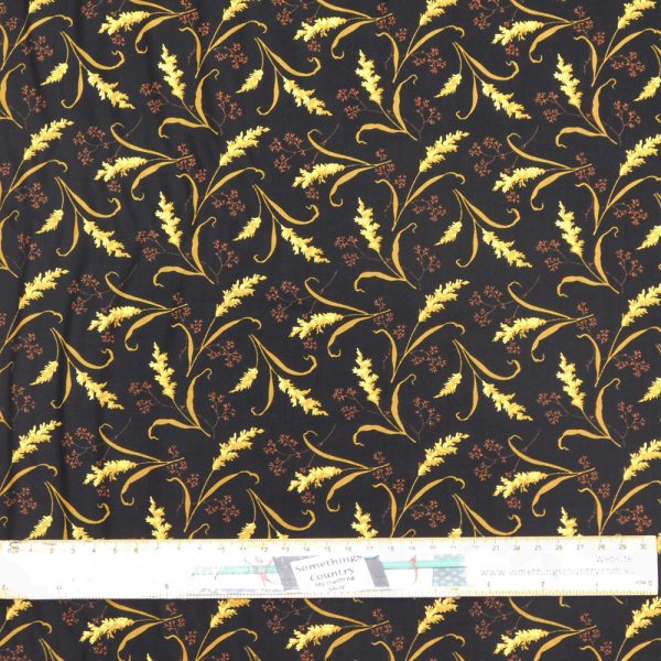 Quilting Patchwork Cotton Sewing Fabric Black Wheat Stalks 1 Meter