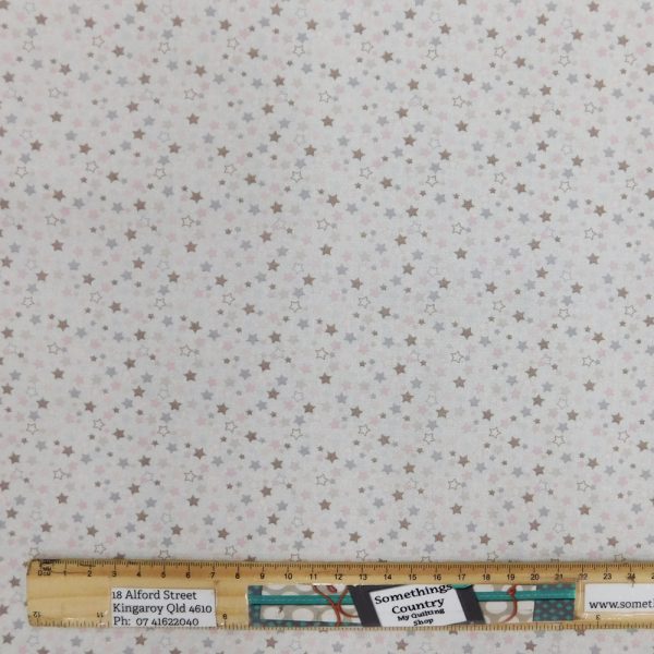 Quilting Patchwork Cotton Sewing Fabric White Pastel Stars 1 Meter