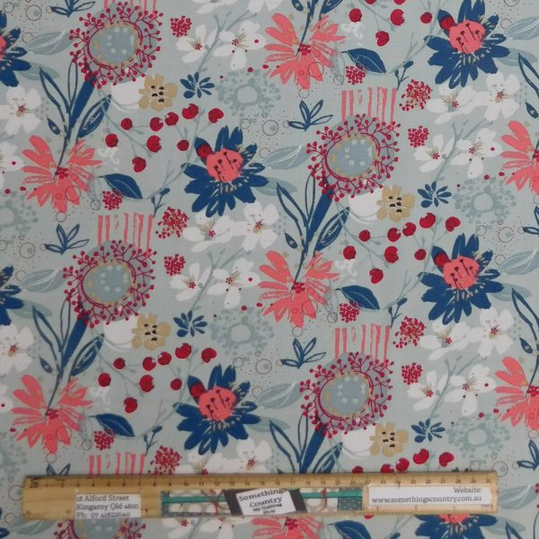 Quilting Patchwork Cotton Sewing Fabric Grey Floral A 1 Meter