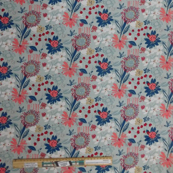 Quilting Patchwork Cotton Sewing Fabric Grey Floral A 1 Meter