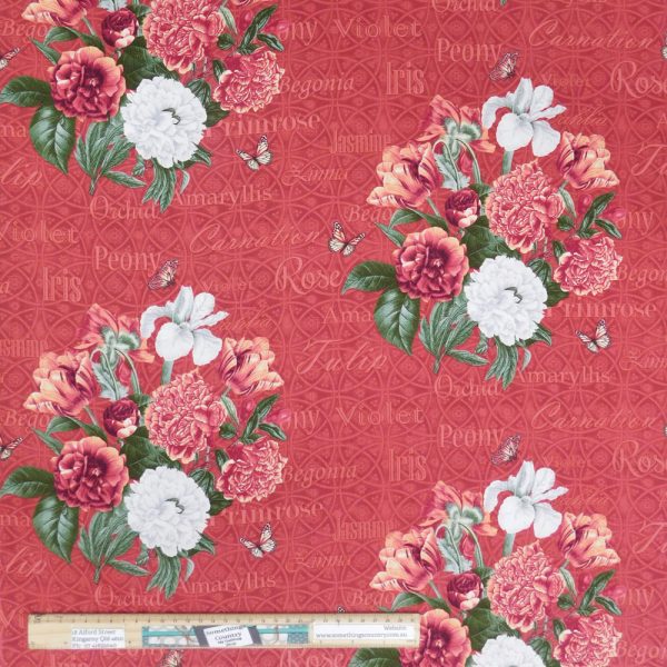 Quilting Patchwork Cotton Sewing Fabric Red Floral A 1 Meter