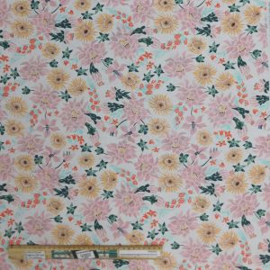 Quilting Patchwork Cotton Sewing Fabric Pink Yellow Flowers 1 Meter