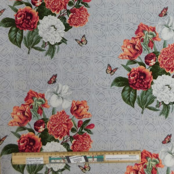 Quilting Patchwork Cotton Sewing Fabric Grey Floral B 1 Meter
