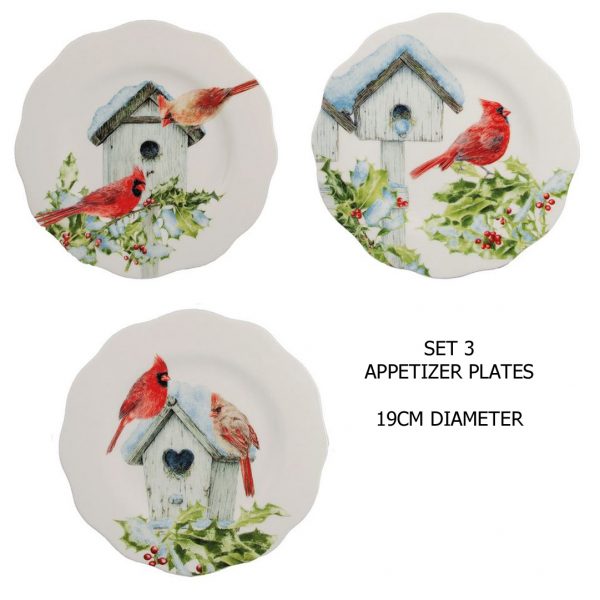 Lang Kitchen Dining Cardinal Birdhouse Set of 3 Serving Appetizer Plates