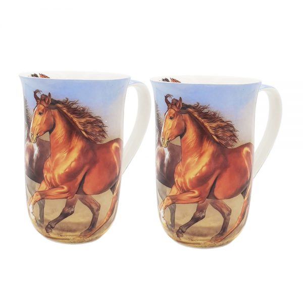 Country Kitchen 405mm Tea Coffee Mugs Horses Set of 2