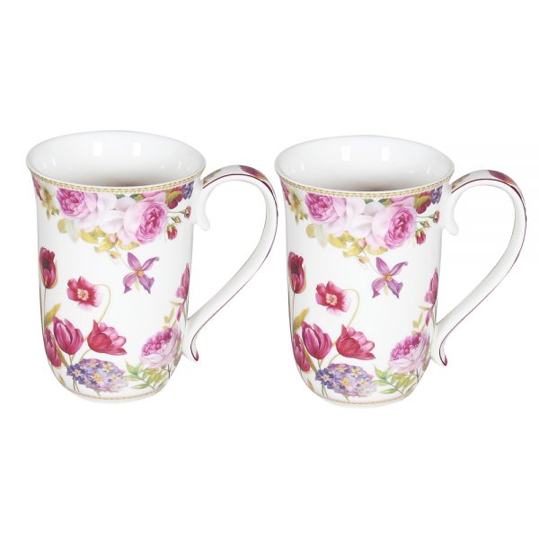 Country Kitchen 405mm Tea Coffee Mugs Rose and Tulip Set of 2