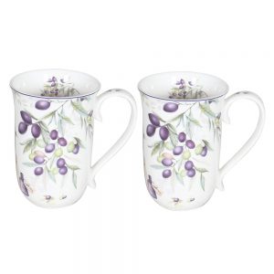 Country Kitchen 405mm Tea Coffee Mugs Lavender and Olive Set of 2
