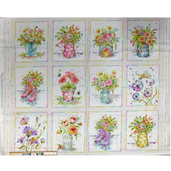 Patchwork Quilting Sewing Fabric Boots and Blooms Panel 93x110cm