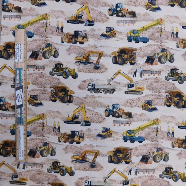 Patchwork Quilting Sewing Fabric Construction Trucks Allover 50x55cm FQ