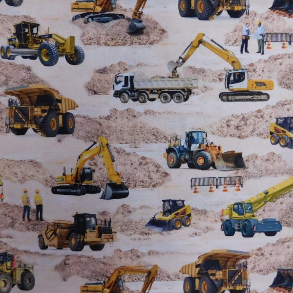 Patchwork Quilting Sewing Fabric Construction Trucks Allover 50x55cm FQ
