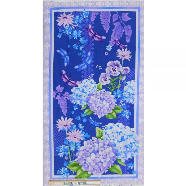 Patchwork Quilting Sewing Fabric Midnight Hydrangea Panel 60x110cm