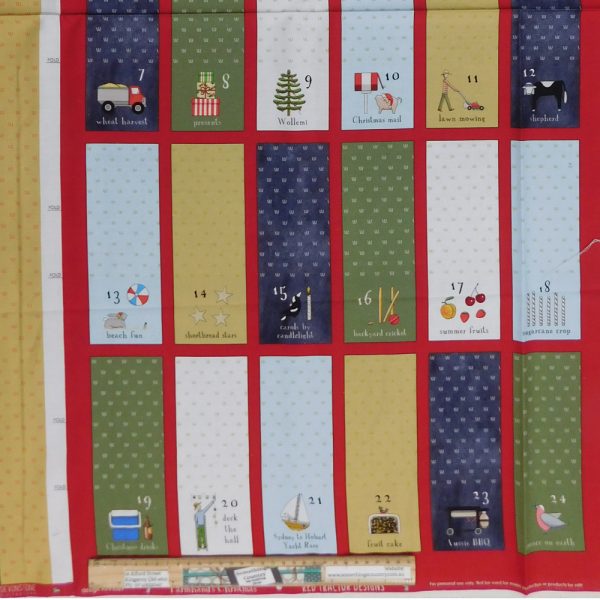 Patchwork Quilting Sewing Fabric Farmhands Christmas Advent Calendar Panel 61 x 110cm