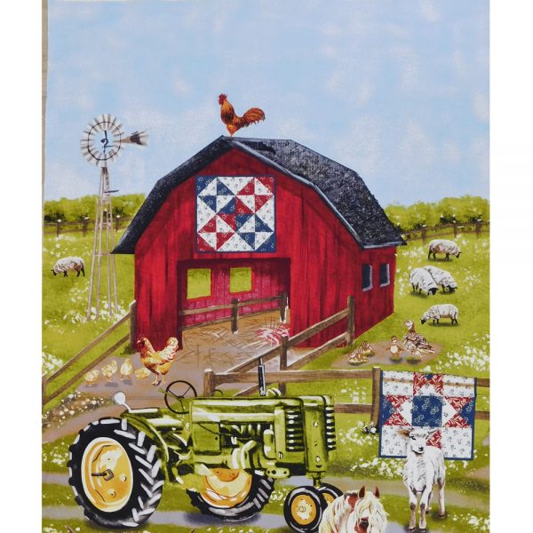 Patchwork Quilting Fabric Highland Cow Farm Tractor Panel 58x110cm