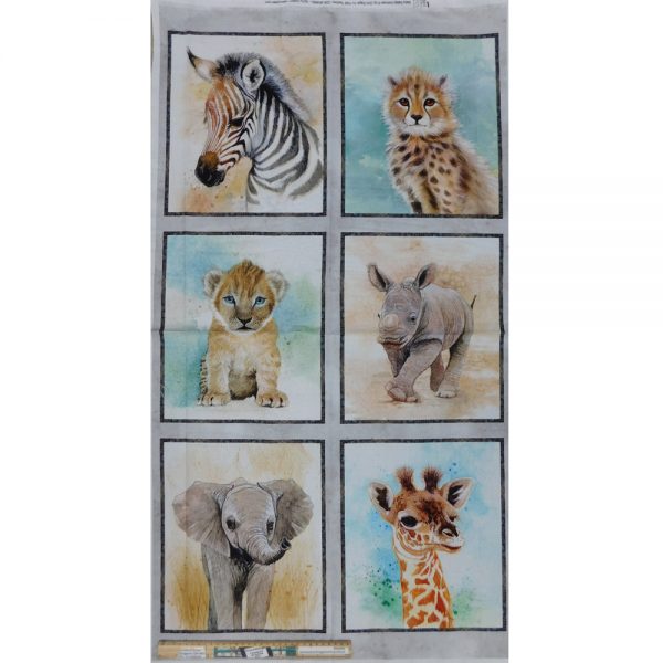 Patchwork Quilting Sewing Fabric Baby Safari Animals Panel 58x110cm