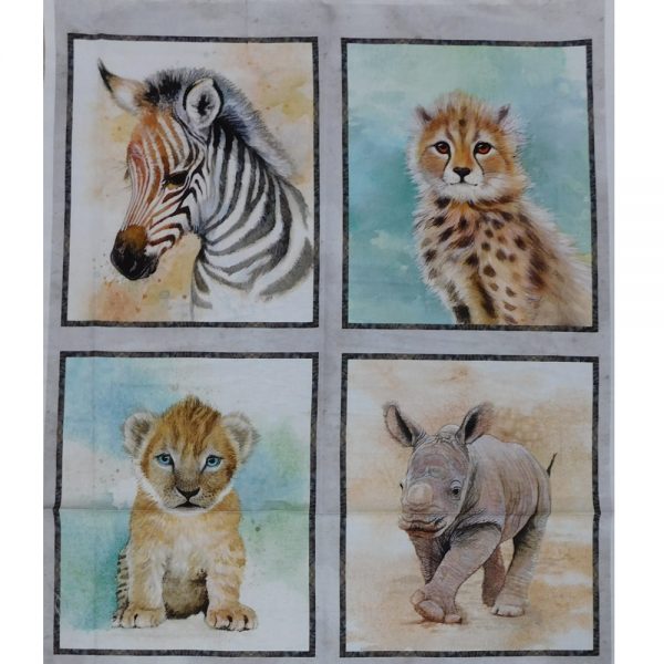 Patchwork Quilting Sewing Fabric Baby Safari Animals Panel 58x110cm