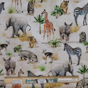 Patchwork Quilting Fabric African Baby Safari Animals Allover 50x55cm FQ