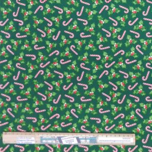 Patchwork Quilting Sewing Fabric Candy Cane Christmas Green 50x55cm FQ