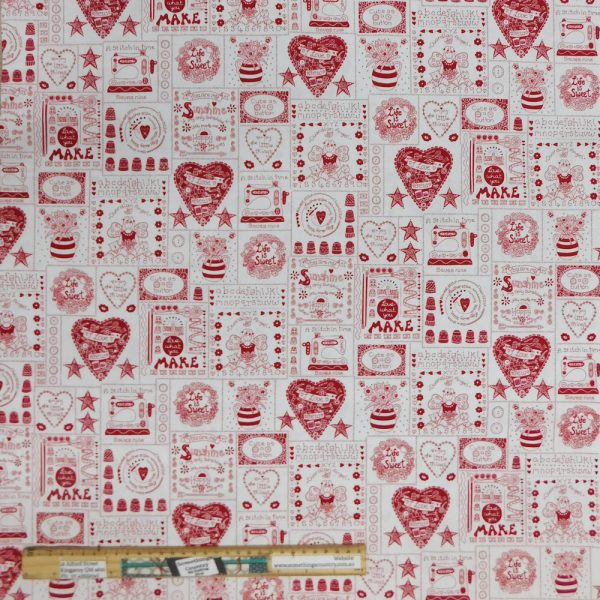 Patchwork Quilting Sewing Fabric Say It With A Stitch White 50x55cm FQ