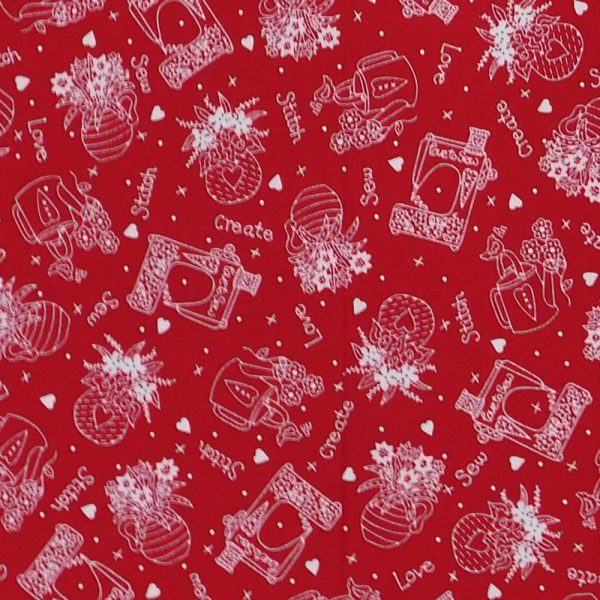 Patchwork Quilting Sewing Fabric Say It With A Stitch Red 50x55cm FQ