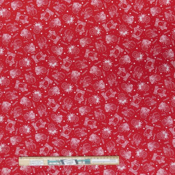 Patchwork Quilting Sewing Fabric Say It With A Stitch Red 50x55cm FQ