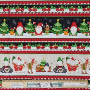 Patchwork Quilting Sewing Fabric Xmas Timber Gnome Border 50x55cm FQ
