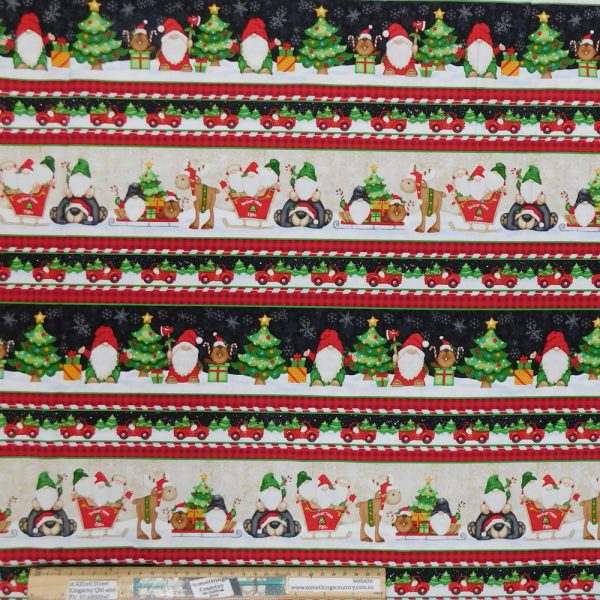 Patchwork Quilting Sewing Fabric Xmas Timber Gnome Border 50x55cm FQ