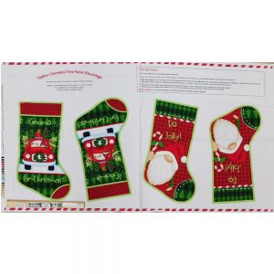 Patchwork Quilting Fabric Xmas Timber Gnomes Stockings Panel 62x110cm