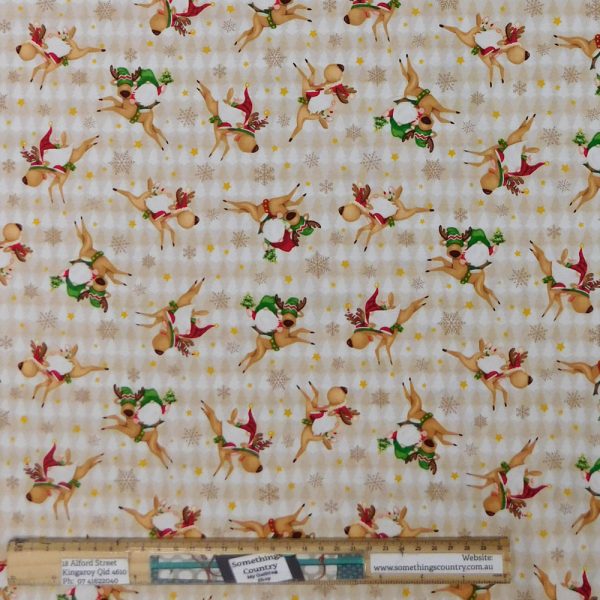 Patchwork Quilting Sewing Fabric Xmas Timber Gnome Deer 50x55cm FQ