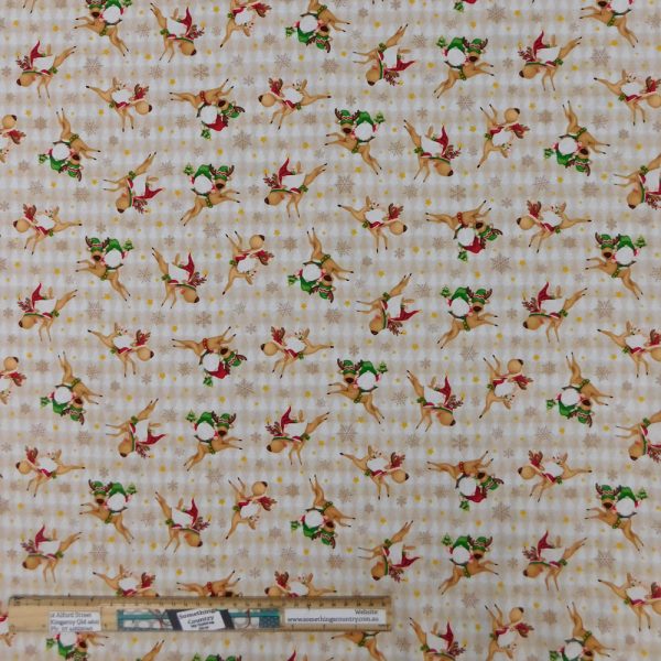 Patchwork Quilting Sewing Fabric Xmas Timber Gnome Deer 50x55cm FQ
